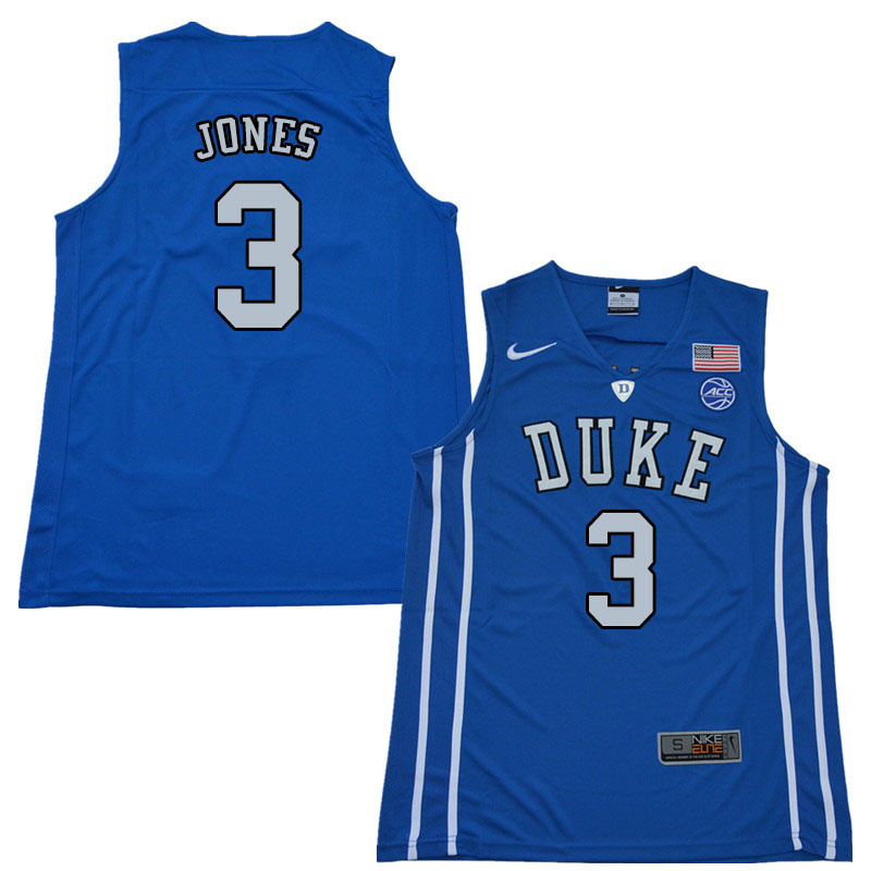 2018 Men #3 Tre Jones Duke Blue Devils College Basketball Jerseys Sale-Blue